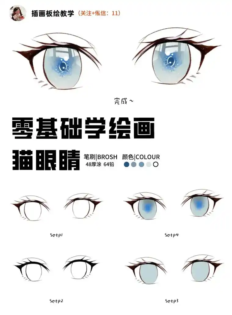 绘画教学|保姆级二次元猫眼睛绘画步骤.#上热门话题 #零基础 - 抖音