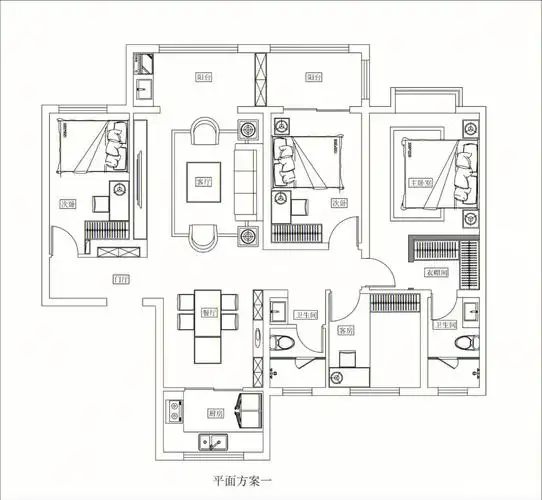 156平四室两厅平面规划符合你的品味吗