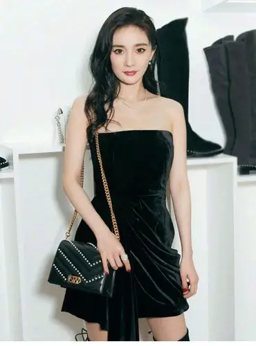 晚礼服明星杨幂黑色同款小性感抹胸短裙晚礼服时尚修身连衣裙女潮