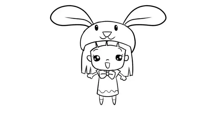带兔子头套的小女孩简笔画q版兔子女孩简笔画 太萌太可爱了带兔子头套