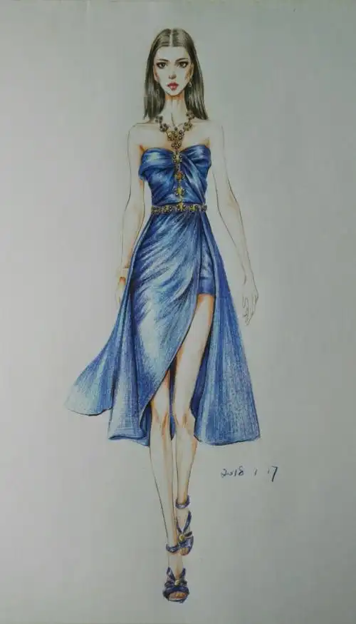 彩铅时装画练习绸缎