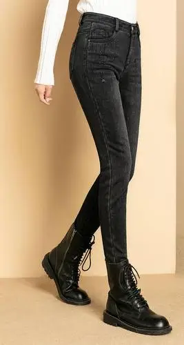 施悦名 牛仔裤女加绒黑色小脚裤女秋冬季2020新款弹力修身显瘦铅笔裤