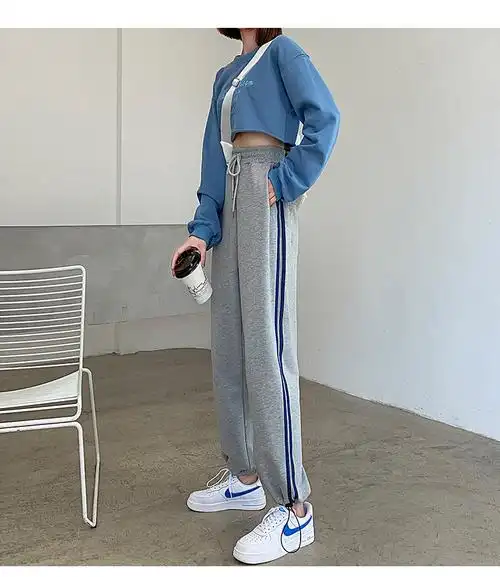 运动裤女韩版宽松两穿直筒新款显瘦潮流百搭外穿休闲裤 - 17网