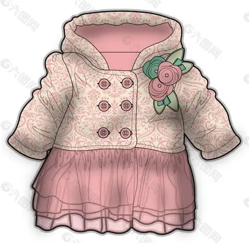 粉色长袖小女生服装设计彩色矢量原稿