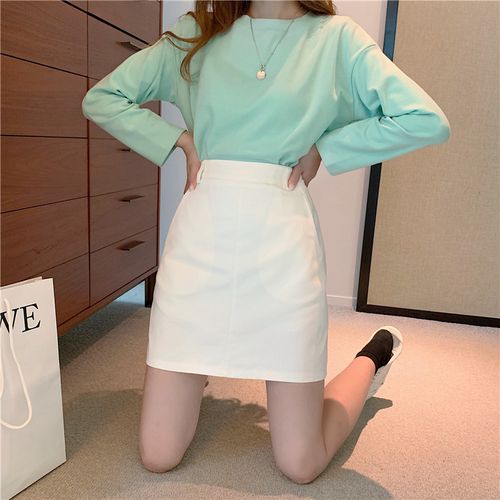 白色裙胖裙子字短打底学生mm一步半身腰包半身裙