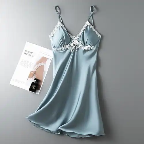 夏刺绣花边性感睡衣女冰丝吊带睡裙丝绸家居服短裙带