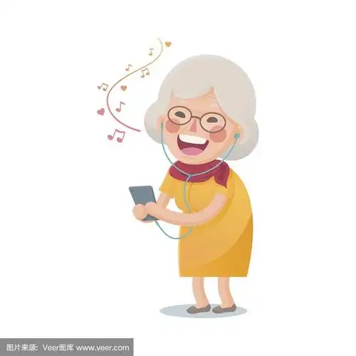 快乐的老妇人听音乐
