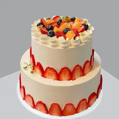 仿真生日蛋糕模型双层水果草莓定制2021新款流行仿真水果