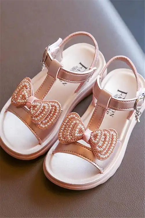 女童凉鞋2021春夏新款韩版软底蝴蝶结公主鞋水钻中大童沙滩鞋