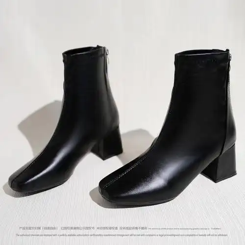 a979粗跟高跟高级感小短靴子女春秋冬新款单靴马丁靴女靴-阿里巴巴