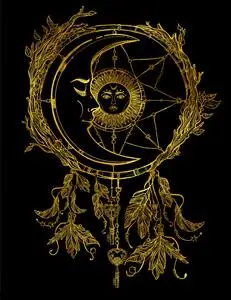 太阳月亮星星宇宙图形创意坐禅瑜伽图腾diy手绘描金画稿装饰画