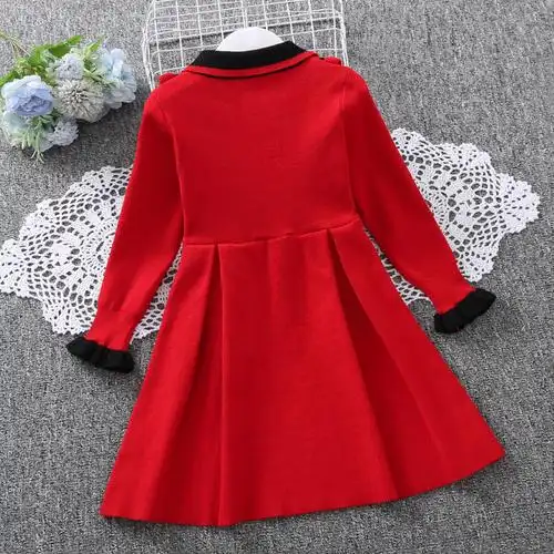 huayangtu女童毛衣裙秋冬季红色拜年服儿童过年衣服春节新年装针织