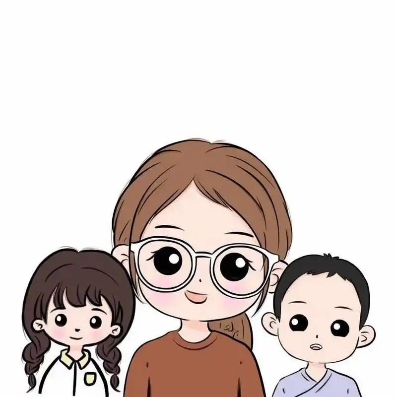 亲子头像|妈妈带一儿一女 #亲子# #头像分享# #绘画# #可爱头像# #一