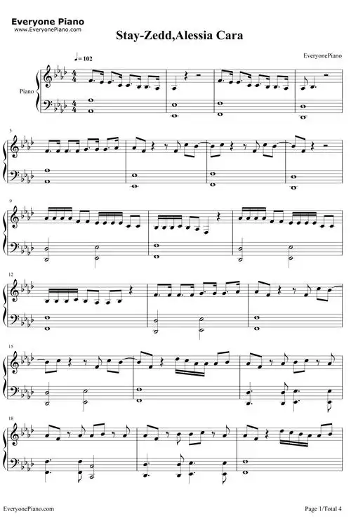 stay钢琴谱_zeddalessiacara