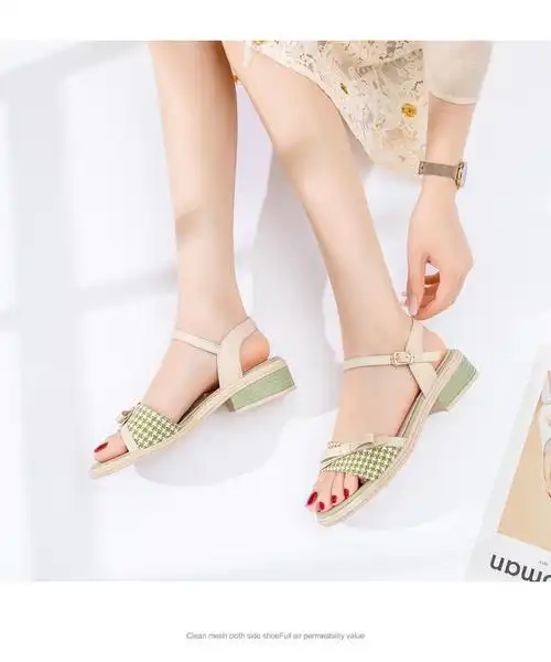 达芙妮官方夏天网红复古仙女凉鞋2021年新款夏季百搭蝴蝶结小清新中跟