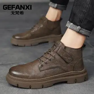 戈梵希男鞋马丁靴男英伦风复古冬季加绒男士高帮皮鞋
