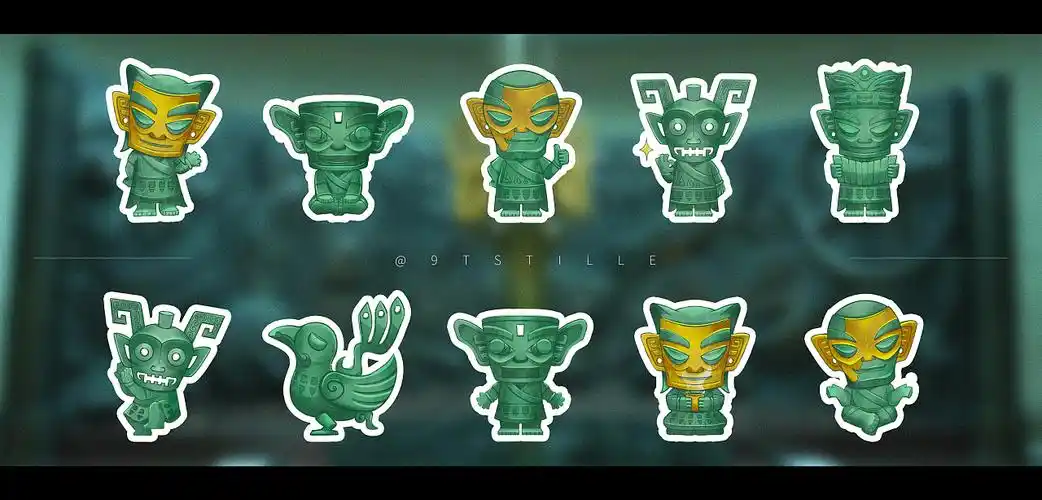 三星堆形象q版表情系列|插画|商业插画|日常修仙的哲也 - 原创作品