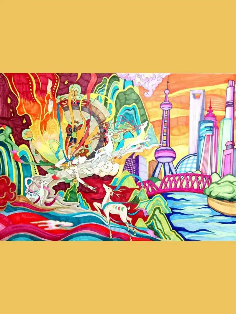 466766 敦煌飞天七色鹿 高难度绘画 尺寸:  4k 形式:  手绘 材料