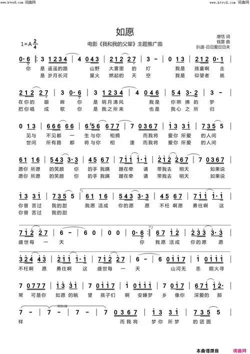 《我和我的父辈》主题推广曲)》简谱 唐恬作词 钱雷作曲 王菲演唱  第