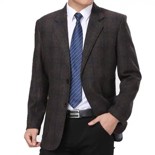 迪鲁奥diluao春秋中老年男士羊毛呢西服外套男厚款中年西装上衣爸爸装