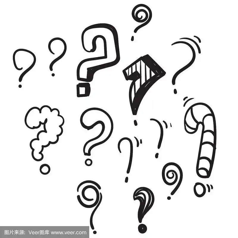 收集手绘的问号.涂鸦的问题设置.矢量插图.