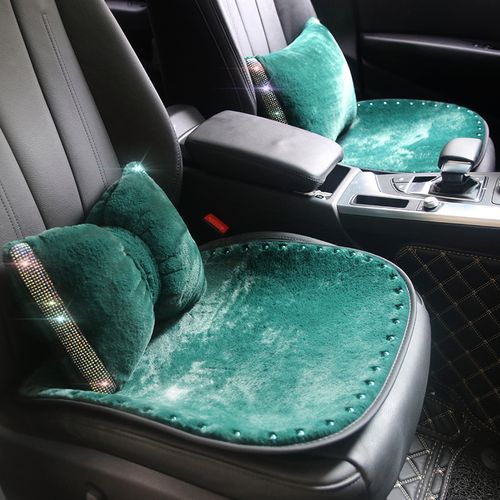 冬季新款毛绒珍珠女王坐垫祖母绿时尚复古保暖汽车座垫单垫三件套