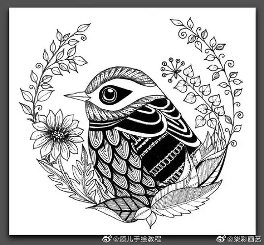 黑白线描动物装饰画(图源网络,侵删)手绘艺术超话原创插画超话#插画