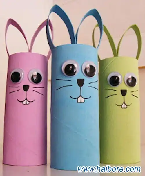废旧纸芯手工作品:小兔子_幼儿园手工大全