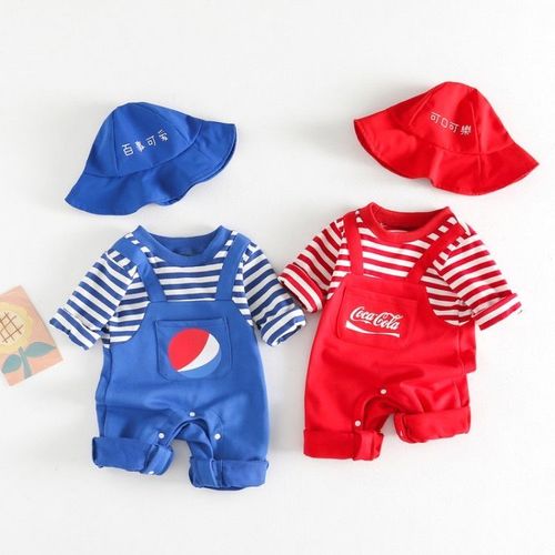 韩版网红春秋经典婴儿条纹背带连体衣新生儿时尚可爱休闲包屁哈衣