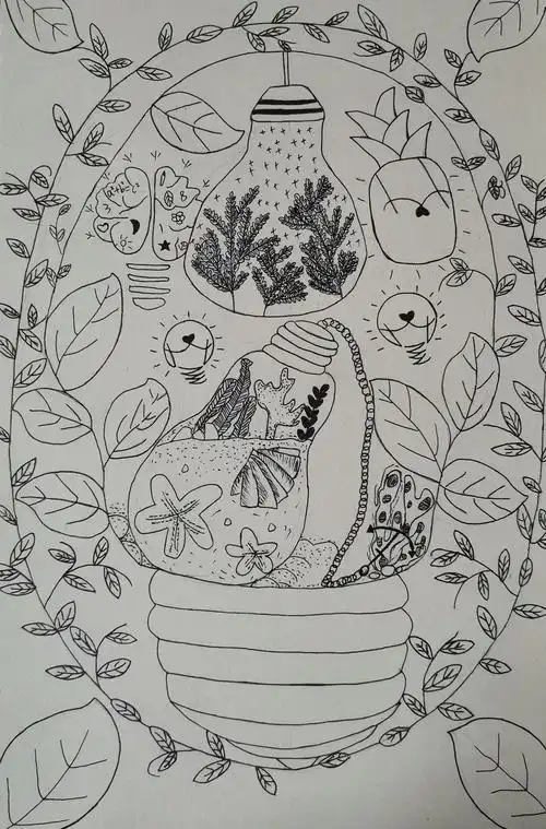 第六周课后作业 圆形构图借换创意线描画