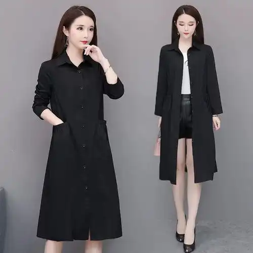 韩版过膝风衣长款流行中长款大码红色外套女2021春秋新款宽松薄款