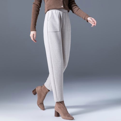 奶奶毛呢萝卜裤女秋冬大码女裤爆款2021新款妈妈裤羊毛裤子哈伦裤