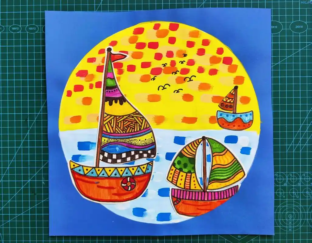 《日落下的帆船》#抖音图文来了 #创意美术 #零基础学 #少 - 抖音