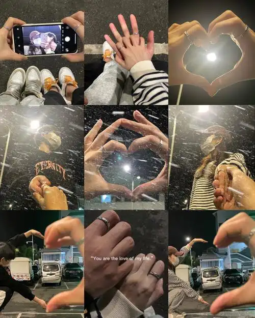 情侣夜晚牵手拍照姿势get