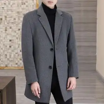 御海川双面呢大衣男高羊毛含量新款秋冬新款简约百搭色毛呢大衣外灰色
