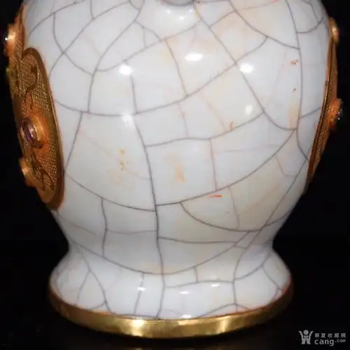 仿古工艺品 其它 崇宁五年汴京官窑张家造镶嵌宝石包铜葫芦双耳瓶