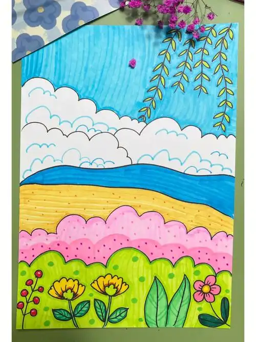 今天画一张美丽的春景吧