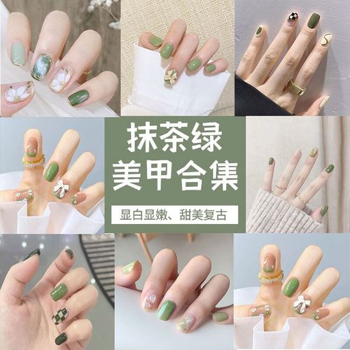 绿色穿戴甲夏季显手指白适合夏天的美甲贴片成品中短款ins风高级