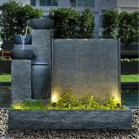 流水墙摆件大水幕墙装饰 花园流水 喷泉鱼缸落地户外庭院假山景观