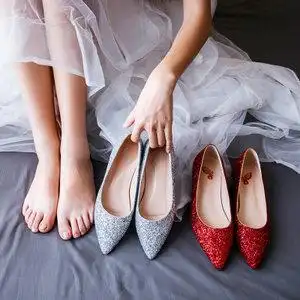 婚鞋平底亮片图片
