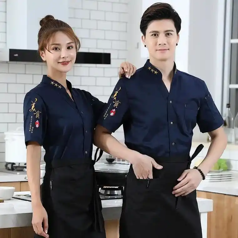 特色餐饮厨师工作服短袖工衣大码长袖酒店厨房厨师服装男秋冬定制