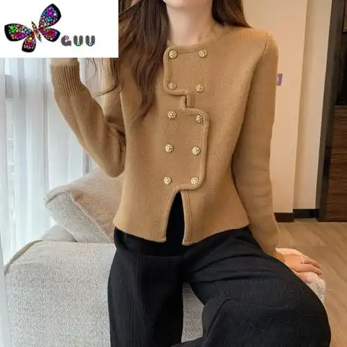 语娄小香风新年红色毛衣女法式高级感不规则短款开衫针织外套上衣