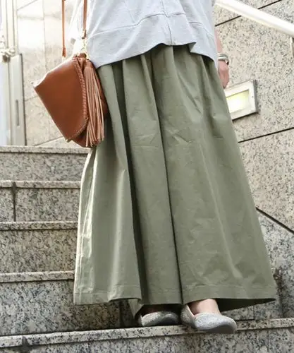 日本titicaca18夏 日系森女风松紧腰印花宽松阔腿裤裙裤