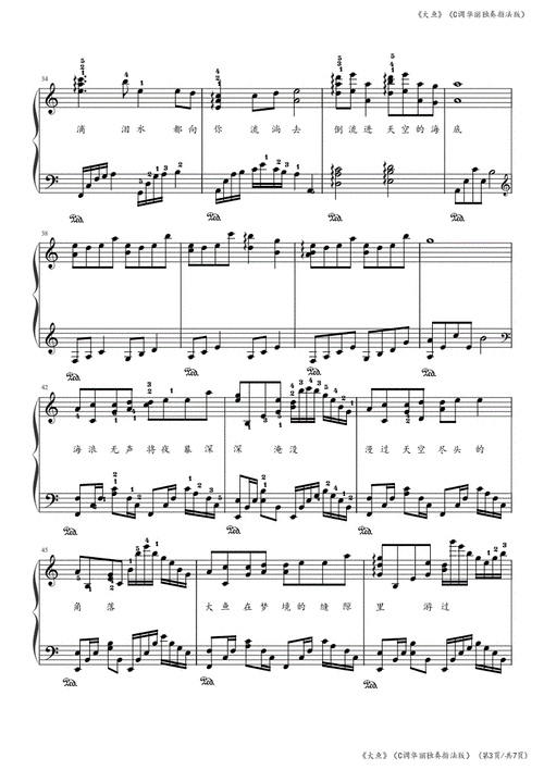 钢琴谱 大鱼 c调 独奏 带指法 五线谱 带歌词.pdf 7页