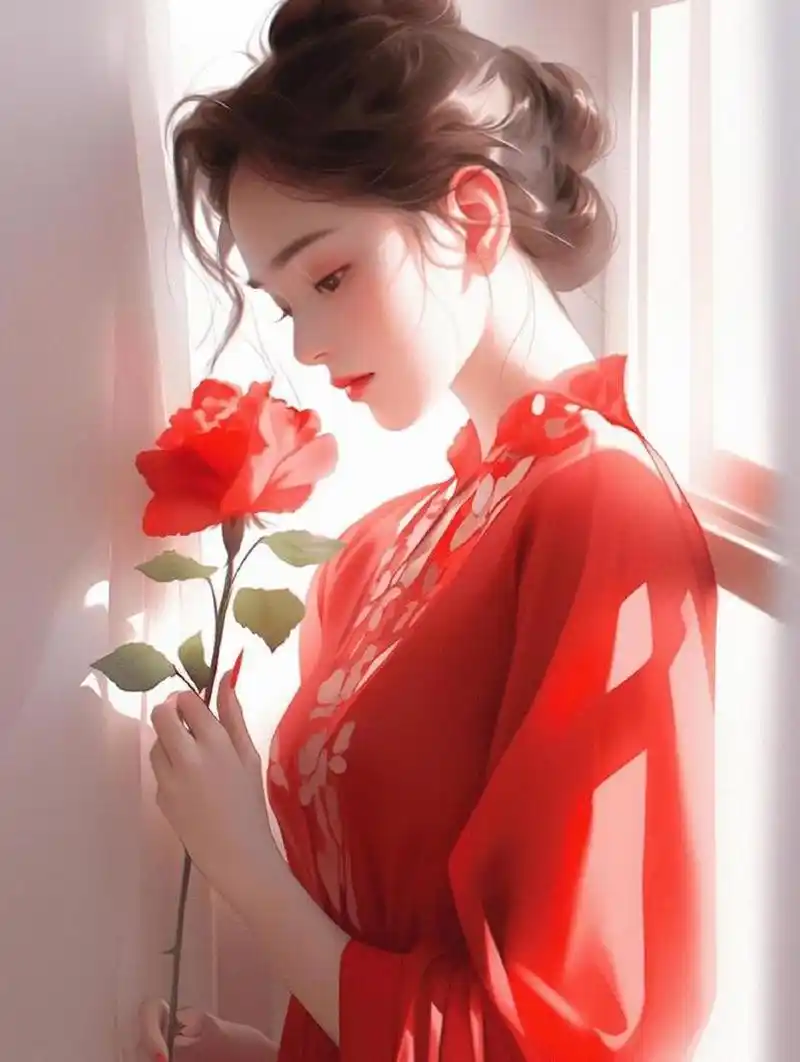 玫瑰红衣少女唯美头像 676767