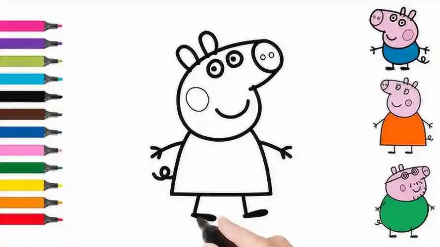 小猪佩奇一家简笔画图宝宝学画画益智涂鸦详细分解教程早教绘画