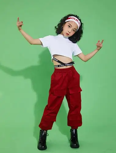 女童爵士舞露脐装演出服街舞套装嘻哈韩版走秀服少儿hiphop表演服