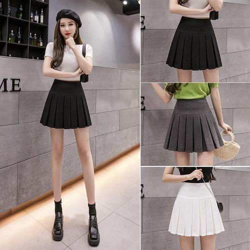 百褶裙小短裙女秋冬季高腰显瘦a字胖mm大码松紧腰裙子黑色半身裙