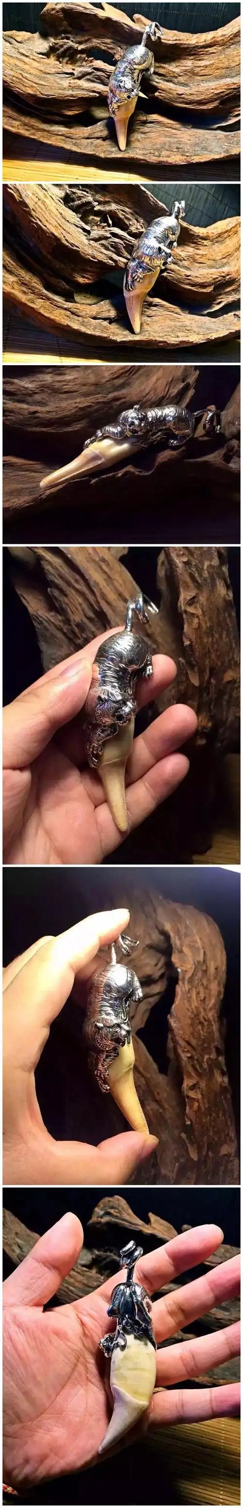 【程子文玩工作室】 925包银熊牙 白虎.