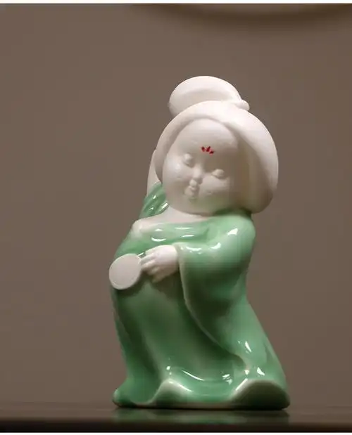 唐朝仕女摆件 古风唐朝青瓷人物摆件陶瓷工艺品新中式可爱简约酒柜